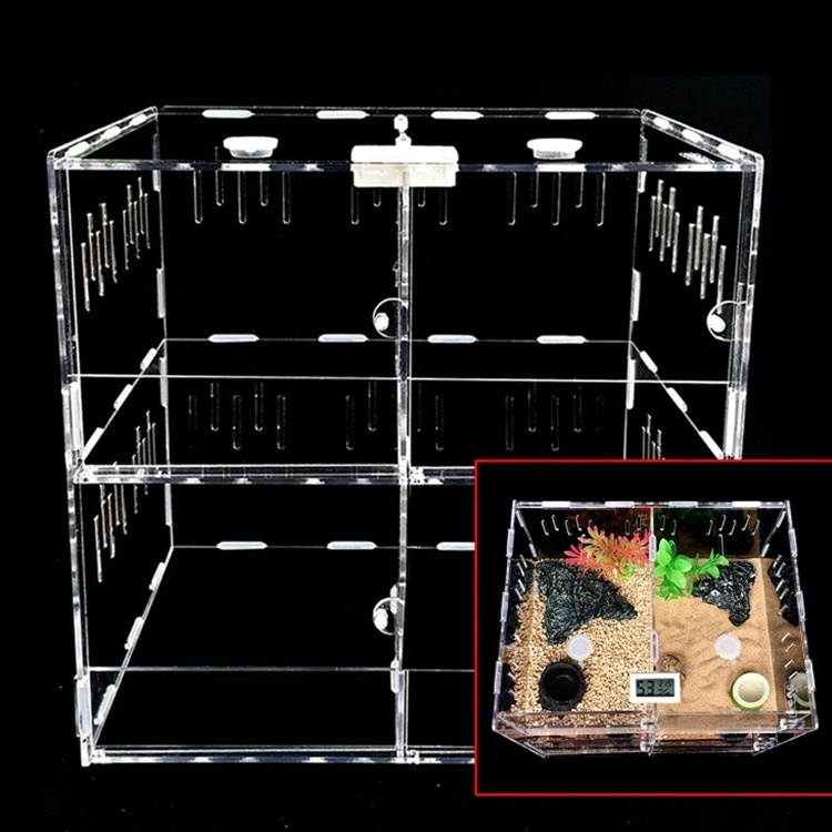 Customized 4 Grids Acrylic Reptile Cage Acrylic Chameleon Spiders Beetle Tarantula Reptile Terrarium Box Cage