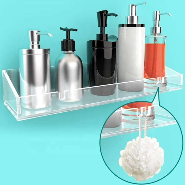 Multi-functional Clear Acrylic Display Shelving Acrylic Bathroom Shelves with Hanging Hooks for Home Decor