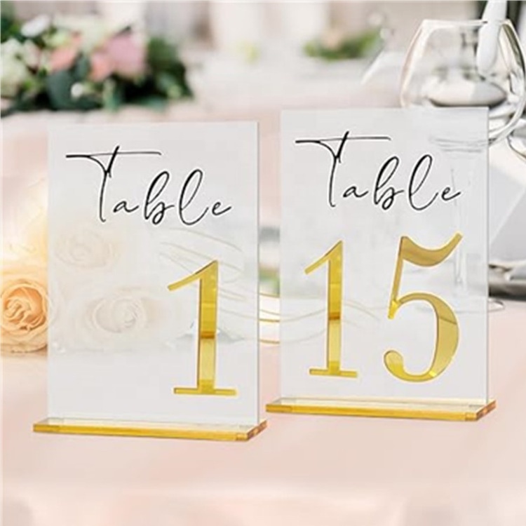 Mirrored Gold Table Numbers Frosted Acrylic Table Numbers Wedding Decorations for Reception Minimalistic font table number stand