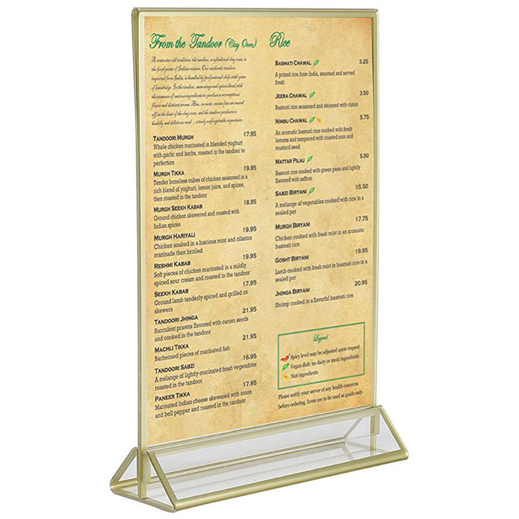 High Quality Clear Acrylic Double Sided Frames Display Holder with Vertical Stand and 3mm Gold Frame