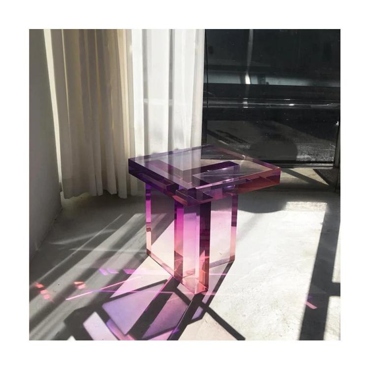 Purple Modern Design Home Decor Display Nightstand Acrylic Furniture Side Table Round Gold Coffee Table