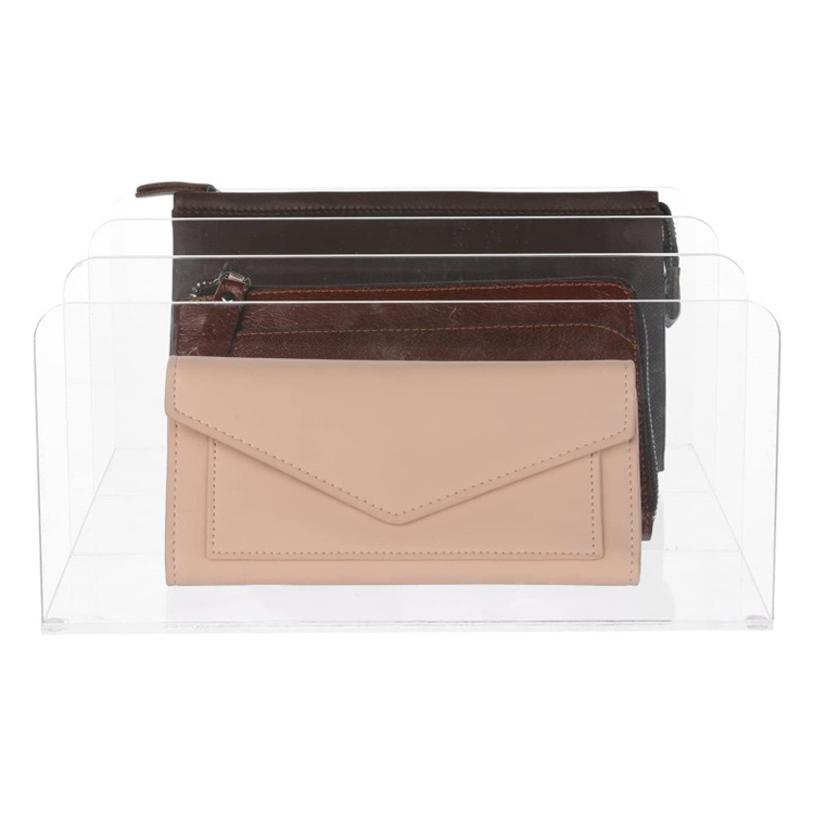 3 DIVIDED SECTION CLEAR ACRYLIC PURSE ORGANIZER ACRYLIC WALLET DISPLAY STAND HOLDER CLUTCH DISPLAY RACK