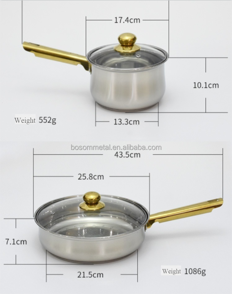 Hot sales Belly shape 12pcs Stainless Steel  Cookware set gold handles and glass lid home kitchenware set