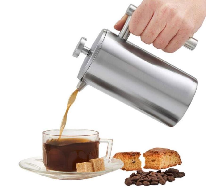 Stainless Steel Coffee Maker French Press Coffee Cup Tea Maker Double Wall 3 level filtration system pot