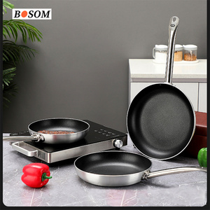 5 Ply Black stainless steel Uncoated Marble Coating Cookware Honeycomb Fry Sticky Carbon Non Stick Frying Pan