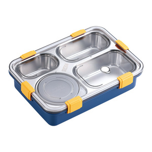 Wholesale Bento Lunch Boxes Leak Proof 304 Stainless Steel for School Kids and Adults 4 Compartment Square Fashionable 900ml 304