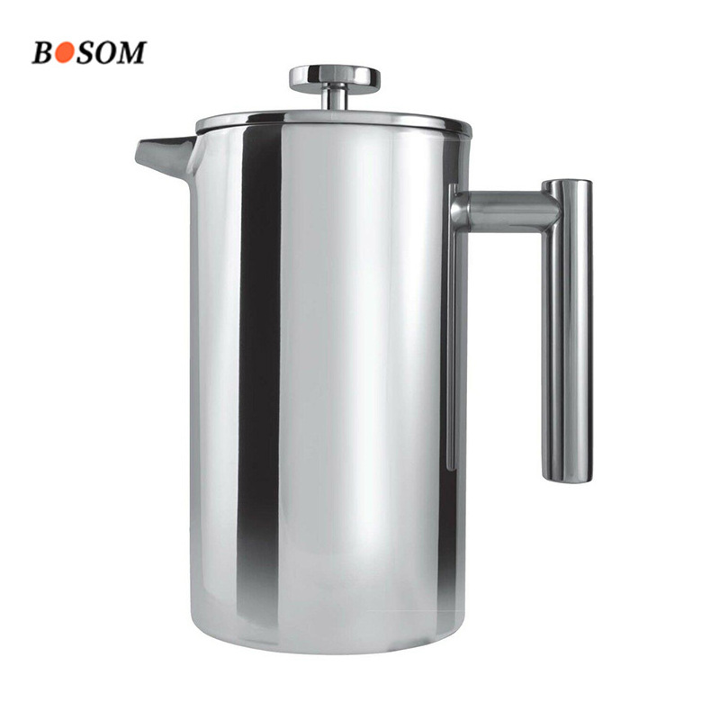 Stainless Steel Coffee Maker French Press Coffee Cup Tea Maker Double Wall 3 level filtration system pot