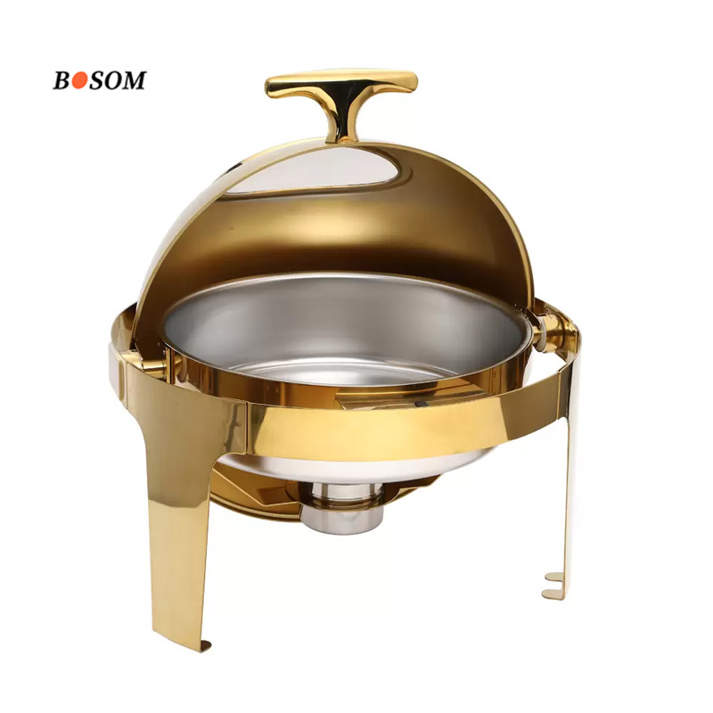 Aureate Stainless Steel Round Chafing Dishes Buffet serving tray stainless steel flip & Glass cover catering food warmer