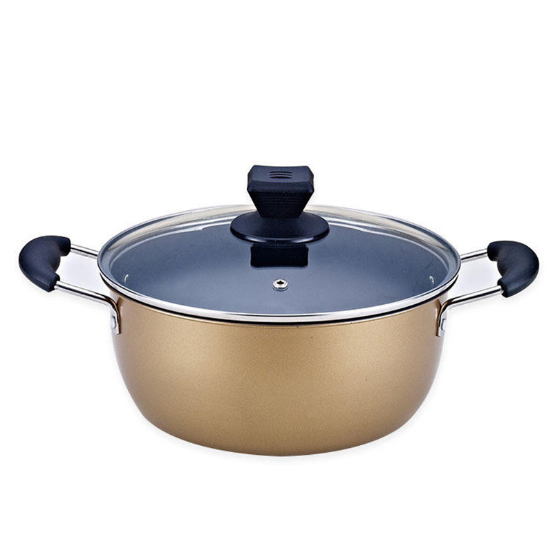 Cast Iron Cookware Set Golden Coating with Non Stick Inside Utensil Kitchen Ware Casserole Pot Tableware Set