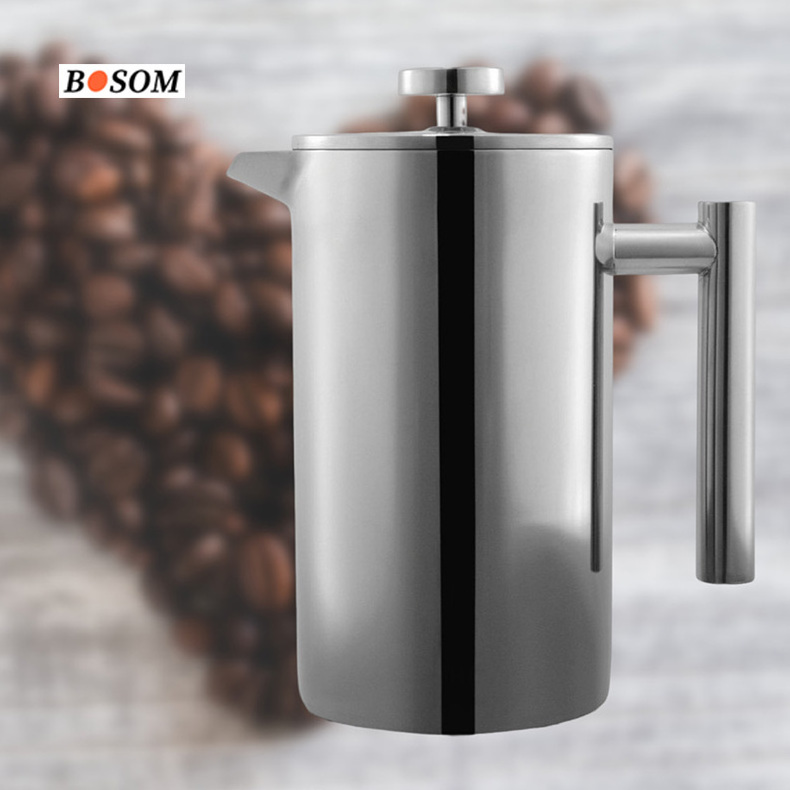 Retro-Style Stainless Steel French Press Coffee Maker Double Wall 3-Level Filtration System Tea Maker Cup and Pot