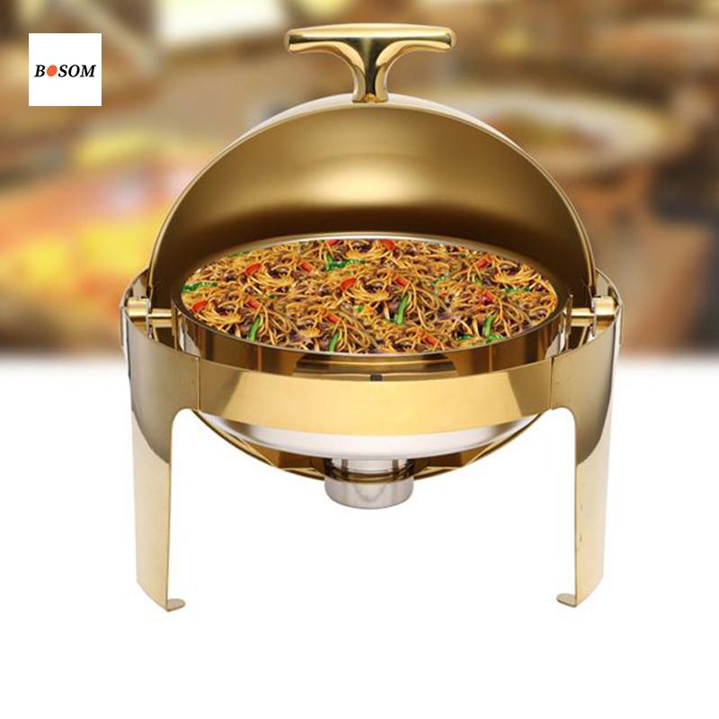 Aureate Stainless Steel Round Chafing Dishes Buffet serving tray stainless steel flip & Glass cover catering food warmer