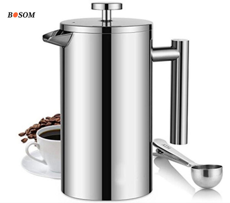 Retro-Style Stainless Steel French Press Coffee Maker Double Wall 3-Level Filtration System Tea Maker Cup and Pot