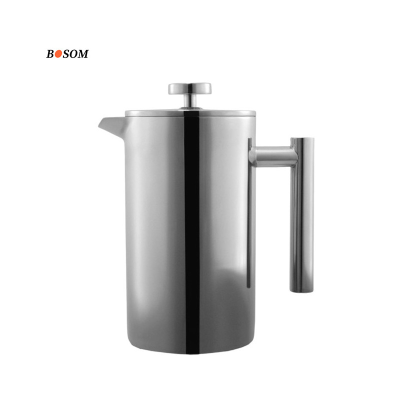 Retro-Style Stainless Steel French Press Coffee Maker Double Wall 3-Level Filtration System Tea Maker Cup and Pot