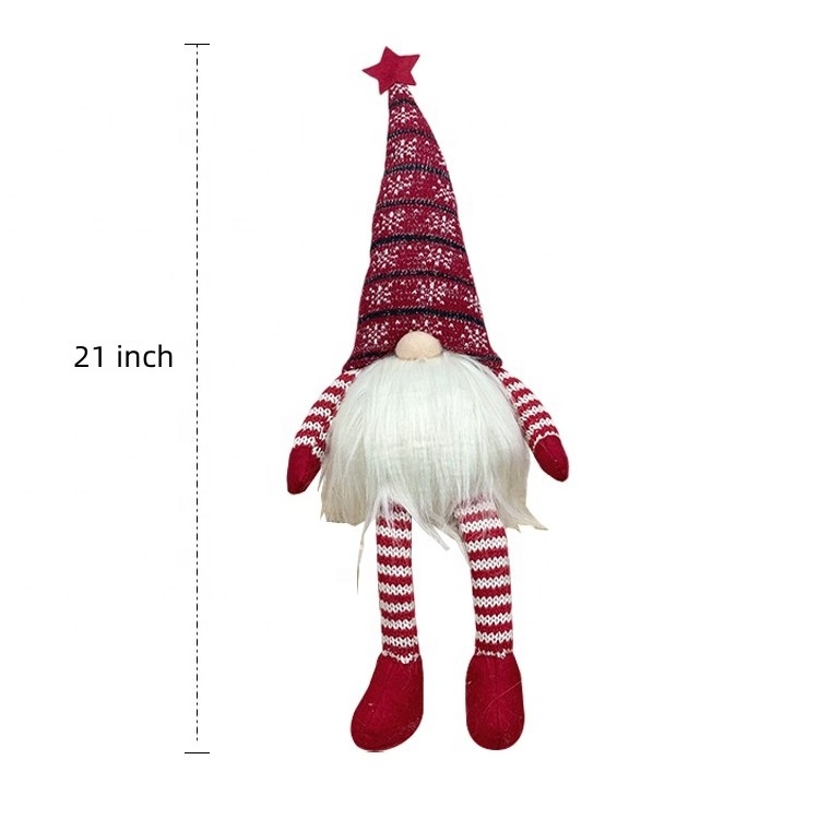 Sstriped Rudolph Doll Long Legs Sitting Faceless Doll Christmas Home Window Decoration Doll