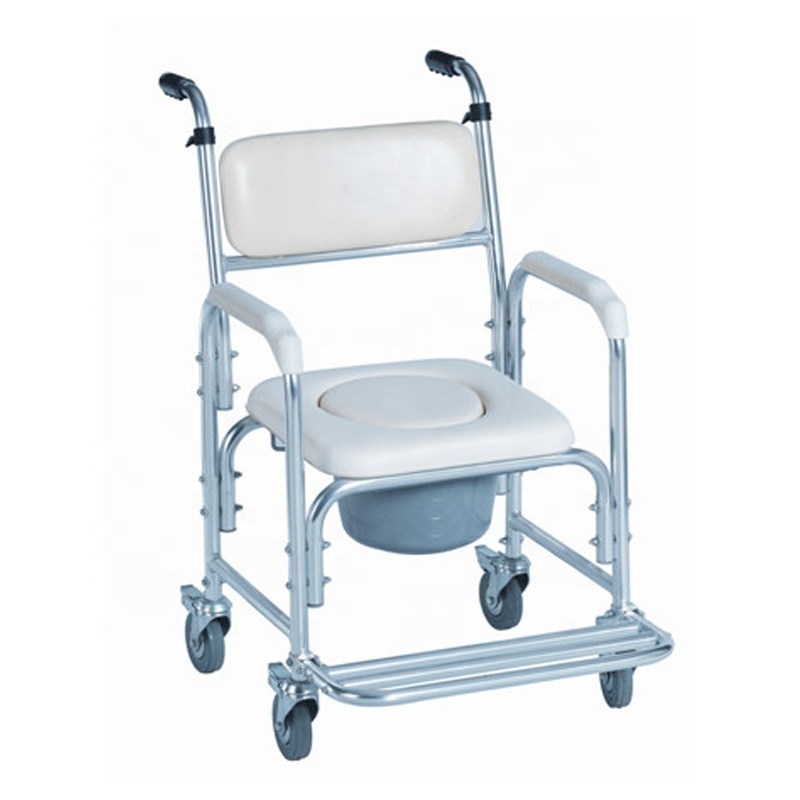 Aluminum Folding Commode Toilet Chair For Elderly With wheels and footstep