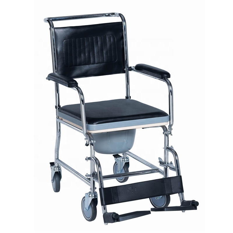 Aluminum Folding Commode Toilet Chair For Elderly With wheels and footstep