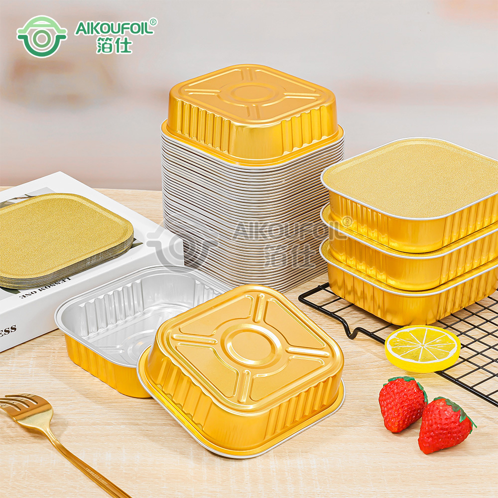 Aikou 125ml 250ml 450ml Food Grade Foil Container Custom Aluminium Foil Baking Pan With Foil Lids Food storage containers