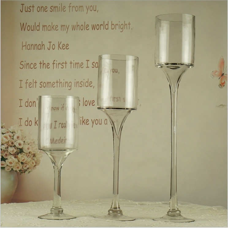 Vintage 20cm Glass Goblet Lamp Candle Holders 3-Piece Set for Home & Wedding Table Centerpieces