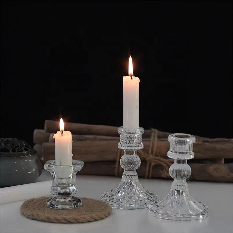 Romantic   crystal votive taper  Candlestick Twist Pattern Square Hexagonal glass   candle holder for wedding table centerpieces