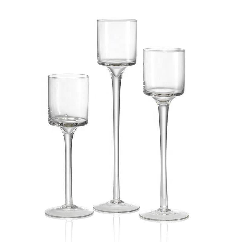 Vintage 20cm Glass Goblet Lamp Candle Holders 3-Piece Set for Home & Wedding Table Centerpieces