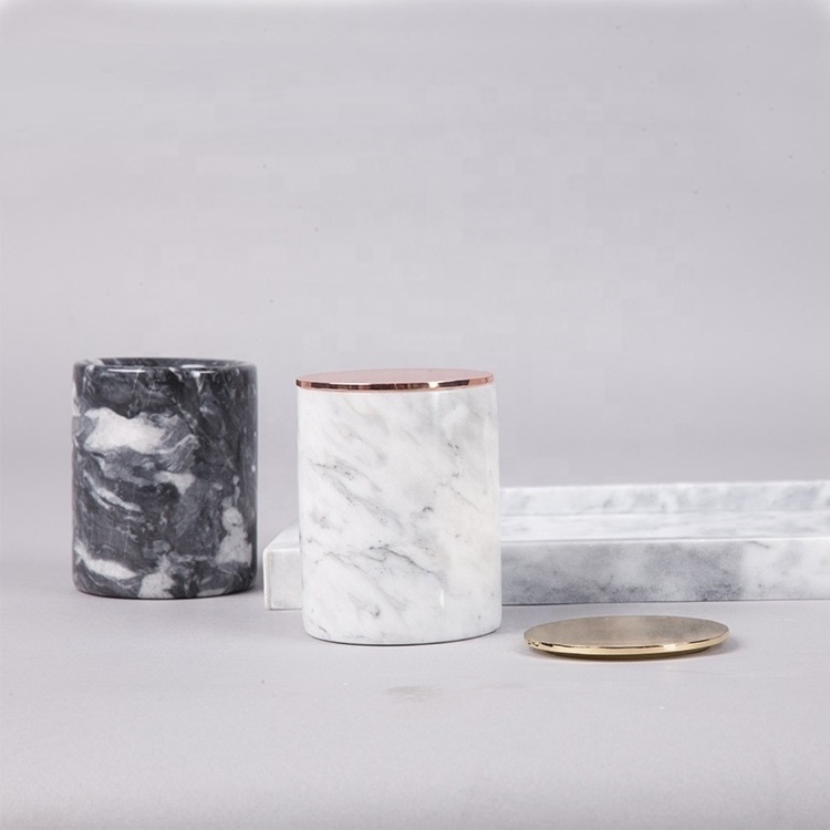 Handmade and natural stone marble Material Marble Candle Jars with lids for wedding decor