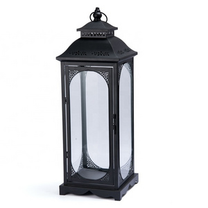 Indoor outdoor vintage  black white  candlestick  LED lantern candle holder decoration floor stainless steel wind lamp