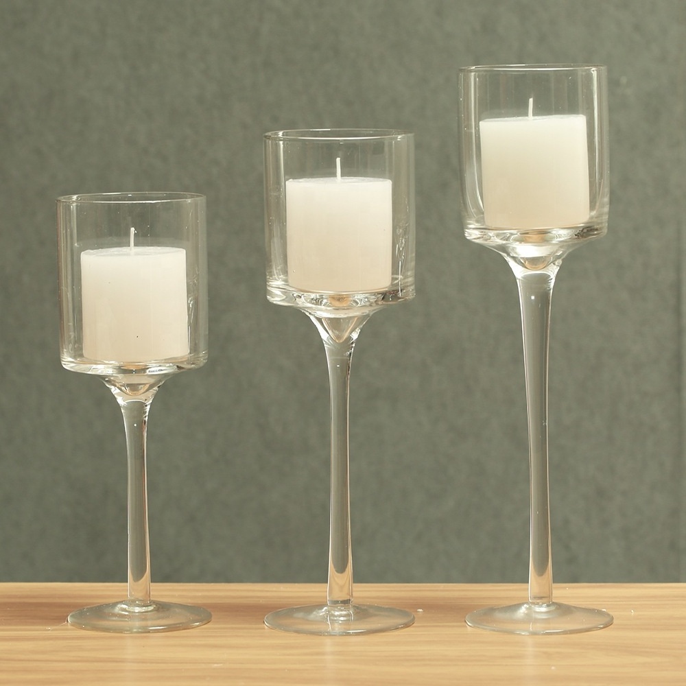 Vintage 20cm Glass Goblet Lamp Candle Holders 3-Piece Set for Home & Wedding Table Centerpieces