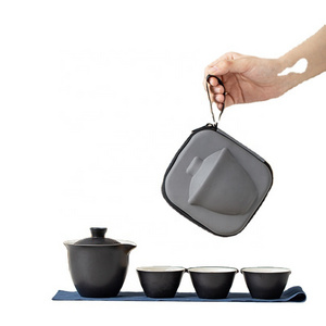 Outdoor Small Quick Cup Kung Fu Tea Gift Set One Pot Three Cup Portable Travel Teapot Set with Cover Bowl