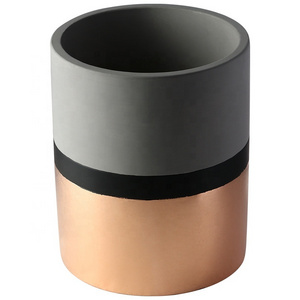 Customized   design  wide  cement cylinder gold rim  decorative  candle holder concrete candle jar for candle making