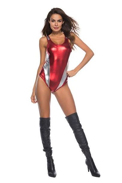 BOSSMAN Sexy Women One-piece Shiny PVC Leather High Cut Leotard Bikini Bodysuit Swimsuit Catsuit Latex Customized Costumes 2 Pcs