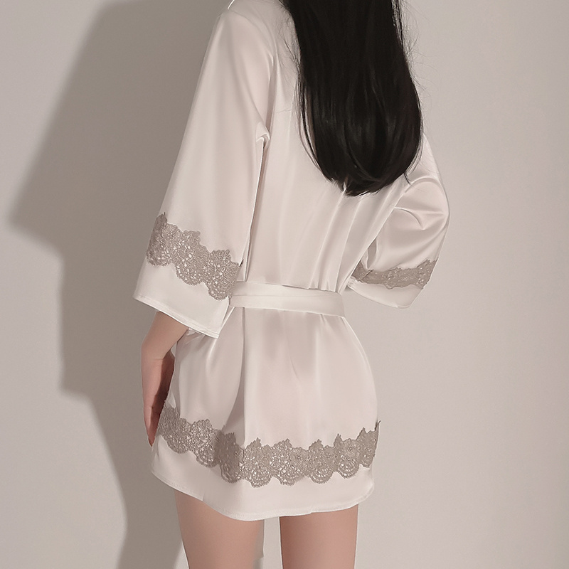 Bossman Wholesale Sexy Sleepwear Kimono Women Vintage Lace Satin Robe