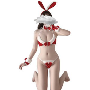 Bossman Santa Costumes Sexy Cosplay Bunny Girls Role Play Rabbit Three Point Fur Uniform Set