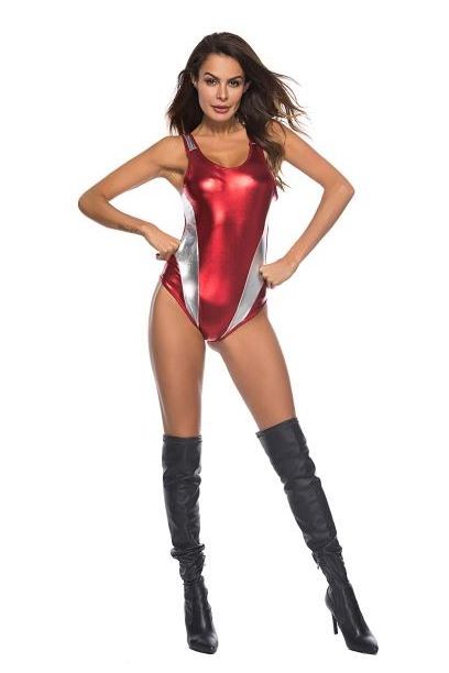 BOSSMAN Sexy Women One-piece Shiny PVC Leather High Cut Leotard Bikini Bodysuit Swimsuit Catsuit Latex Customized Costumes 2 Pcs