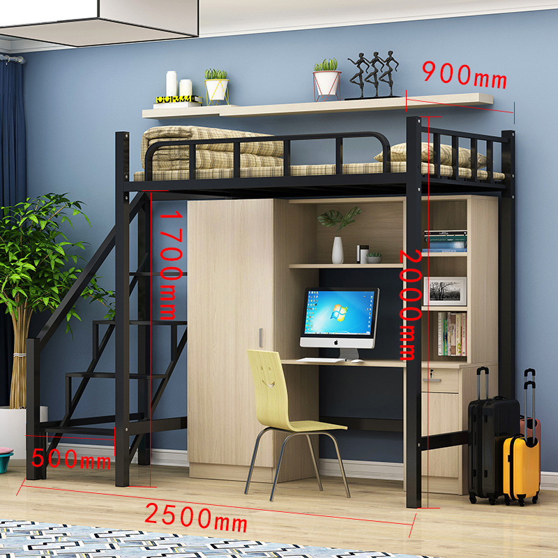 Steel Bunk Bed Loft with Wardrobe Desk and Locker for College Students Contemporary Adult Dormitory Apartment