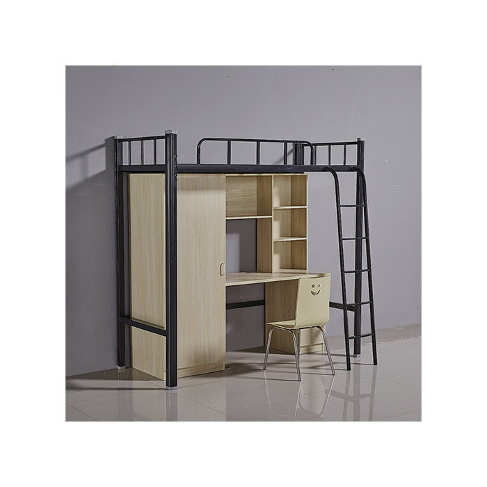 Steel Bunk Bed Loft with Wardrobe Desk and Locker for College Students Contemporary Adult Dormitory Apartment