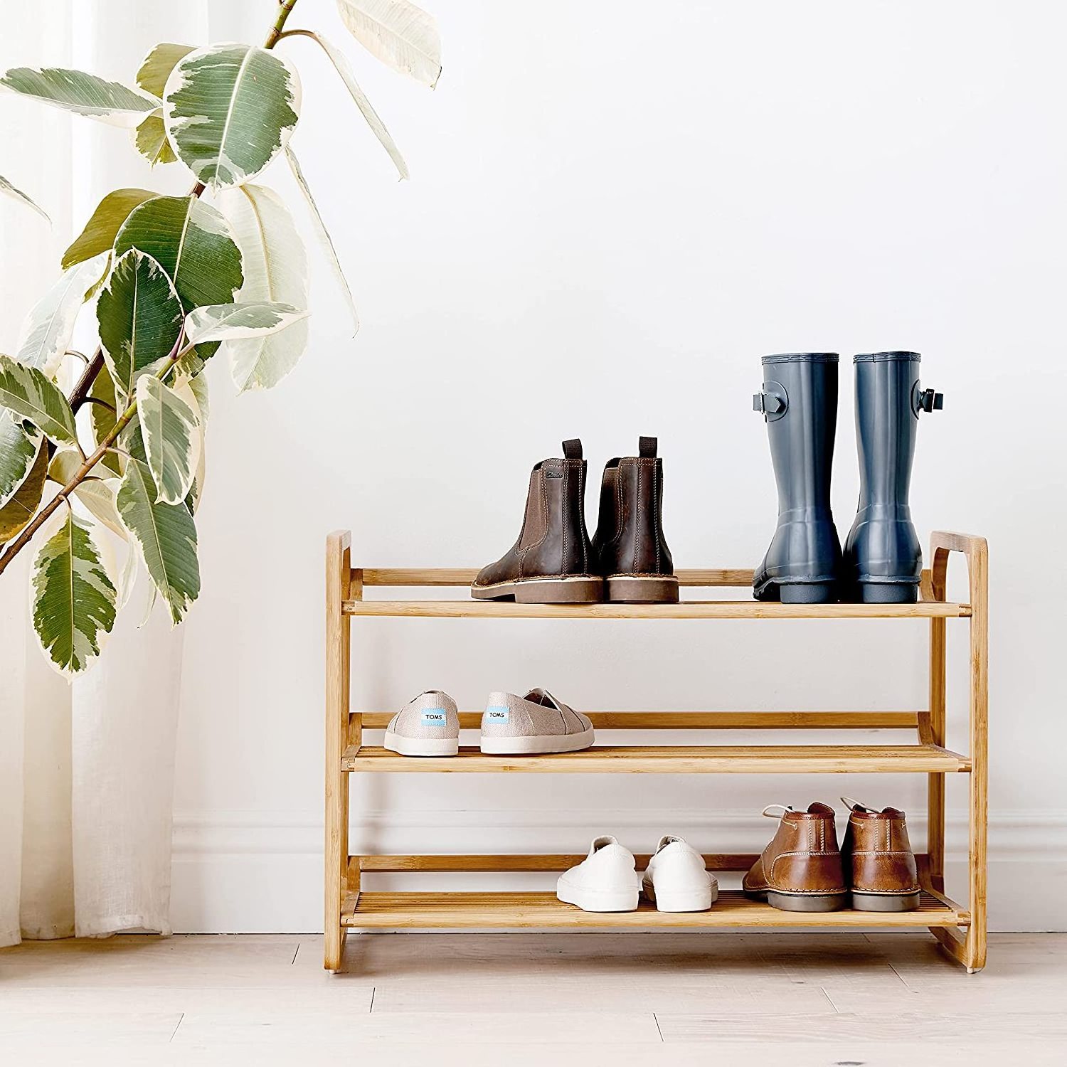 Combohome Cabinet Shoe Rack with 2 Tiers Shelves Display Storage and Organizer for Bedroom Entryway Hallway