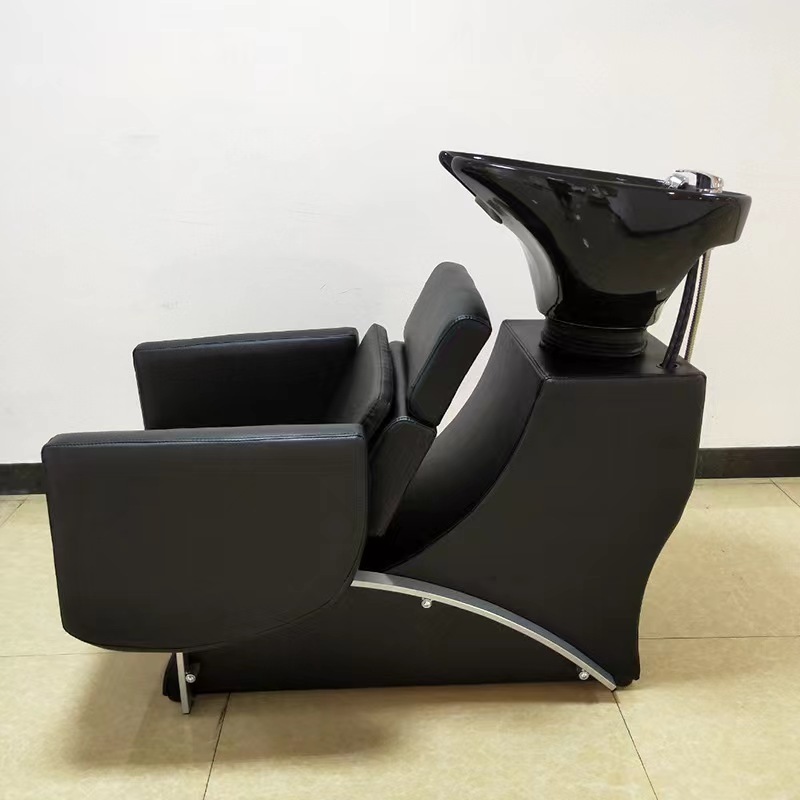 Hot Sale Black Haircut Salon Furniture Hairdressing Washing Shampoo Bed Barber Adult Comfort Chair With White Basin Bowl