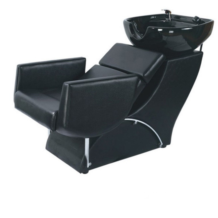 Hot Sale Black Haircut Salon Furniture Hairdressing Washing Shampoo Bed Barber Adult Comfort Chair With White Basin Bowl