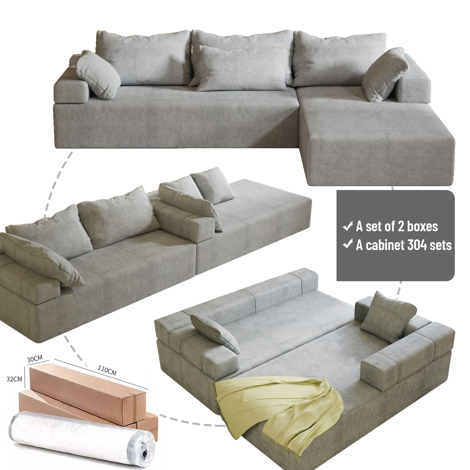 Customize sectional Modular sofas White combination Couch Living Room I/L-shape Sofa bed