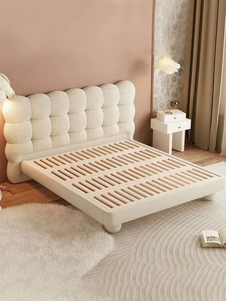 FURNITURE Modern bedroom furniture Rectangle teddy fabric bubble bed heard wooden double bed for home