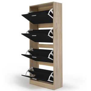 Factory Direct Black Organizer 4 Door Shoe Rack Modern China Wholesale Price Rotating Wooden Storage Shoe Cabinet For Home