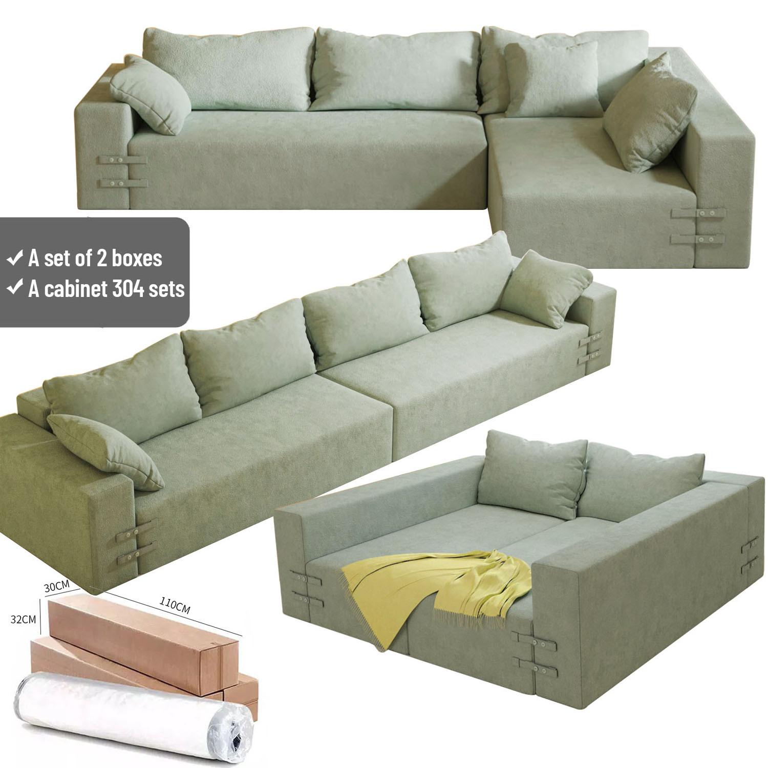 8pcs sectional Modular elegant sofas White combination Couch Living Room I/L-shape Sofa bed