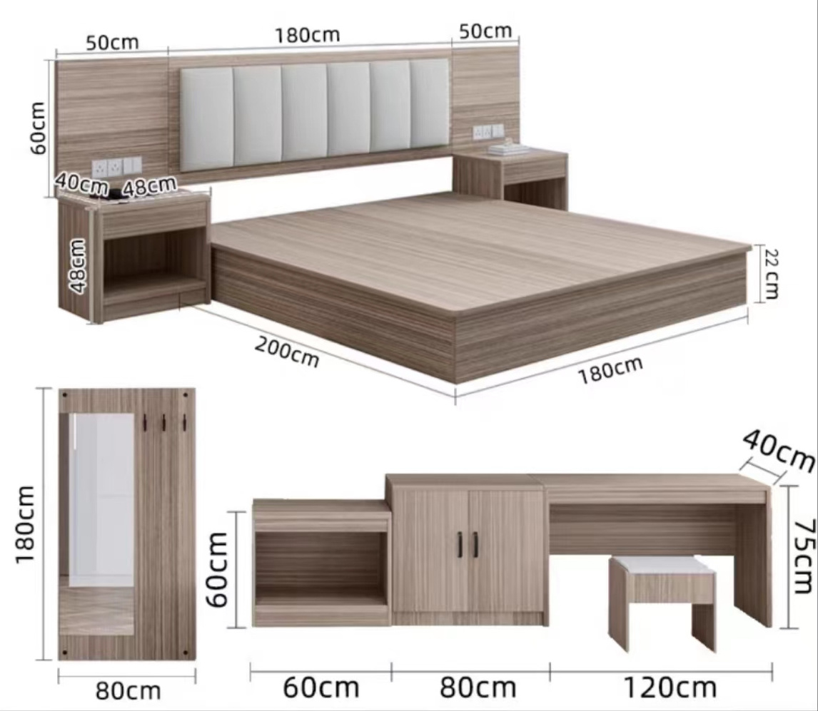 King size bed hotel luxury bedroom furniture leather 1.8m double single floating loft up-holstered beds