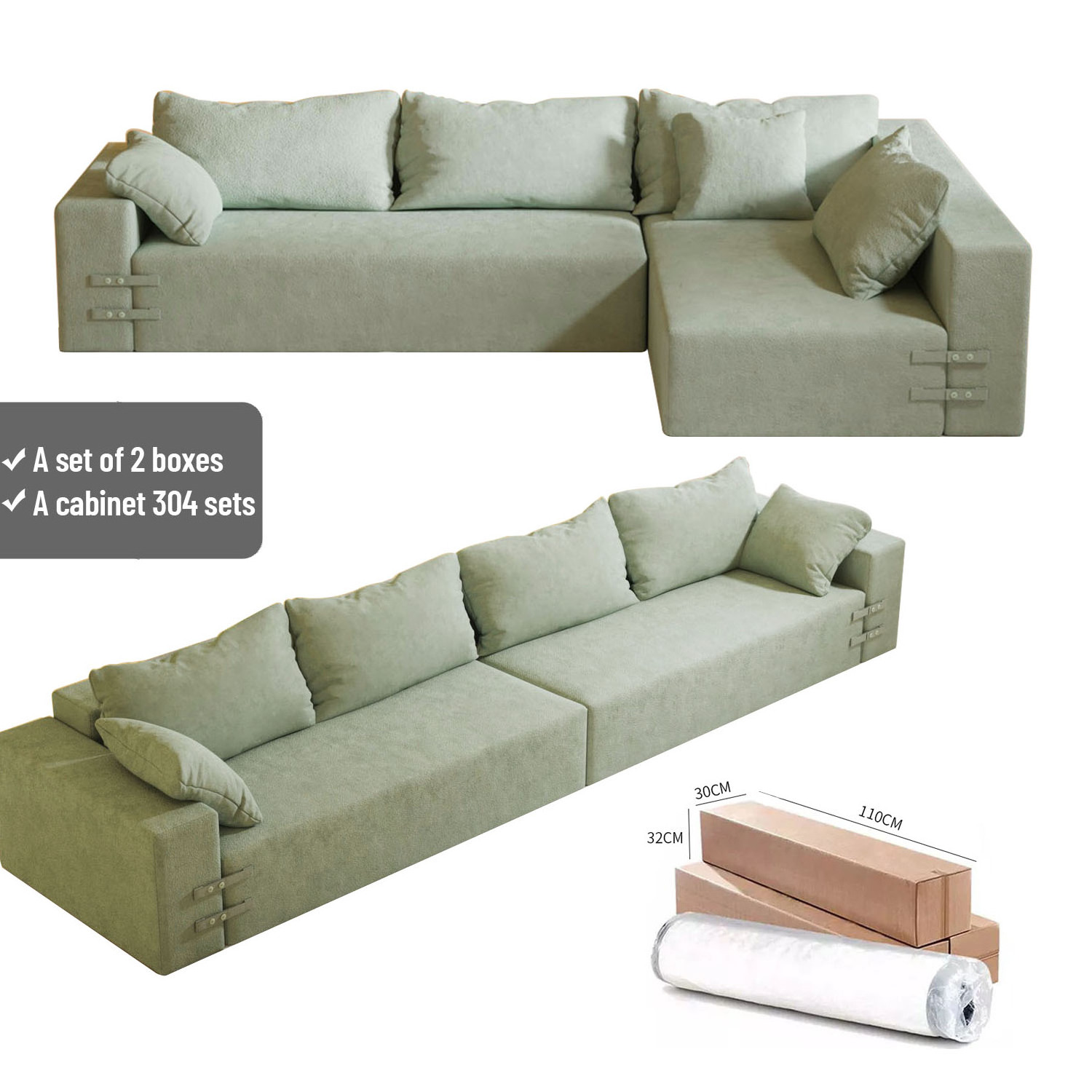 8pcs sectional Modular elegant sofas White combination Couch Living Room I/L-shape Sofa bed