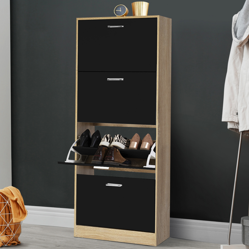 Factory Direct Black Organizer 4 Door Shoe Rack Modern China Wholesale Price Rotating Wooden Storage Shoe Cabinet For Home