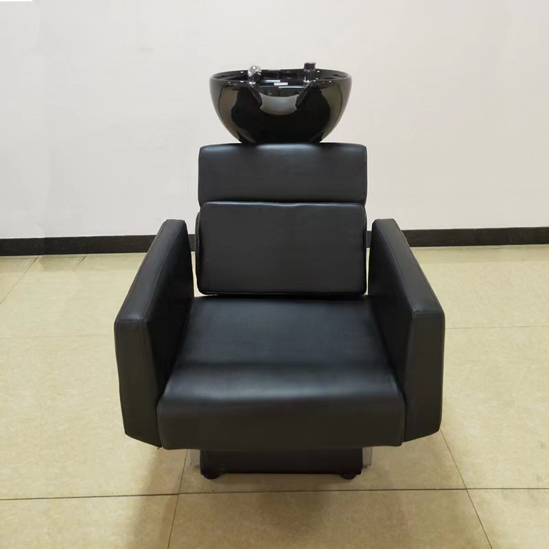 Hot Sale Black Haircut Salon Furniture Hairdressing Washing Shampoo Bed Barber Adult Comfort Chair With White Basin Bowl