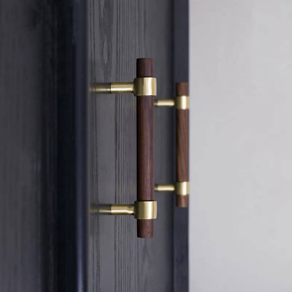 American Style Wardrobe Door Long Handle Walnut Beech Brass Cabinet Handle Double Hole Copper Drawer Wardrobe Door Handle