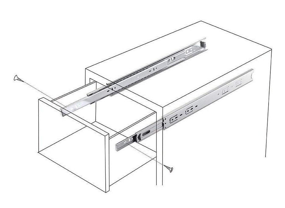 45MM Desk Drawer Track Telescopic Channel 3-Fold Cabinet Runner Full Extension Slide Rail