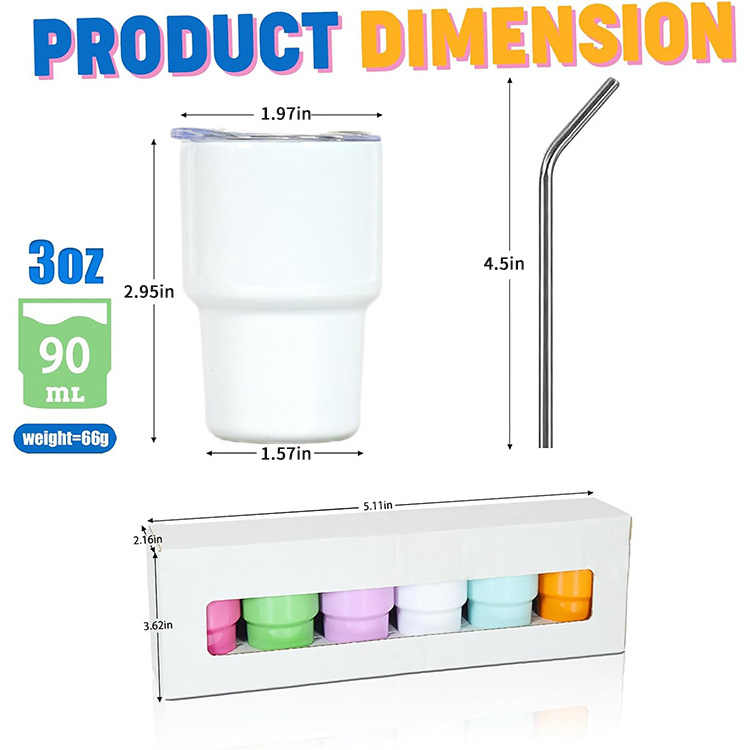 Wholesale Double Wall Stainless Steel Sublimation White Mini 2 OZ 3 OZ Tumbler Shot Glass With Straw And Lid