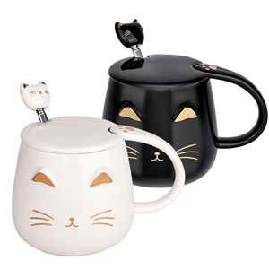 Creative Portable Food Grade Reusable Breakfast Milk Espresso Cup Cute 3D Cartoon Cat Ceramic Coffee Mug With Lid And Spoon